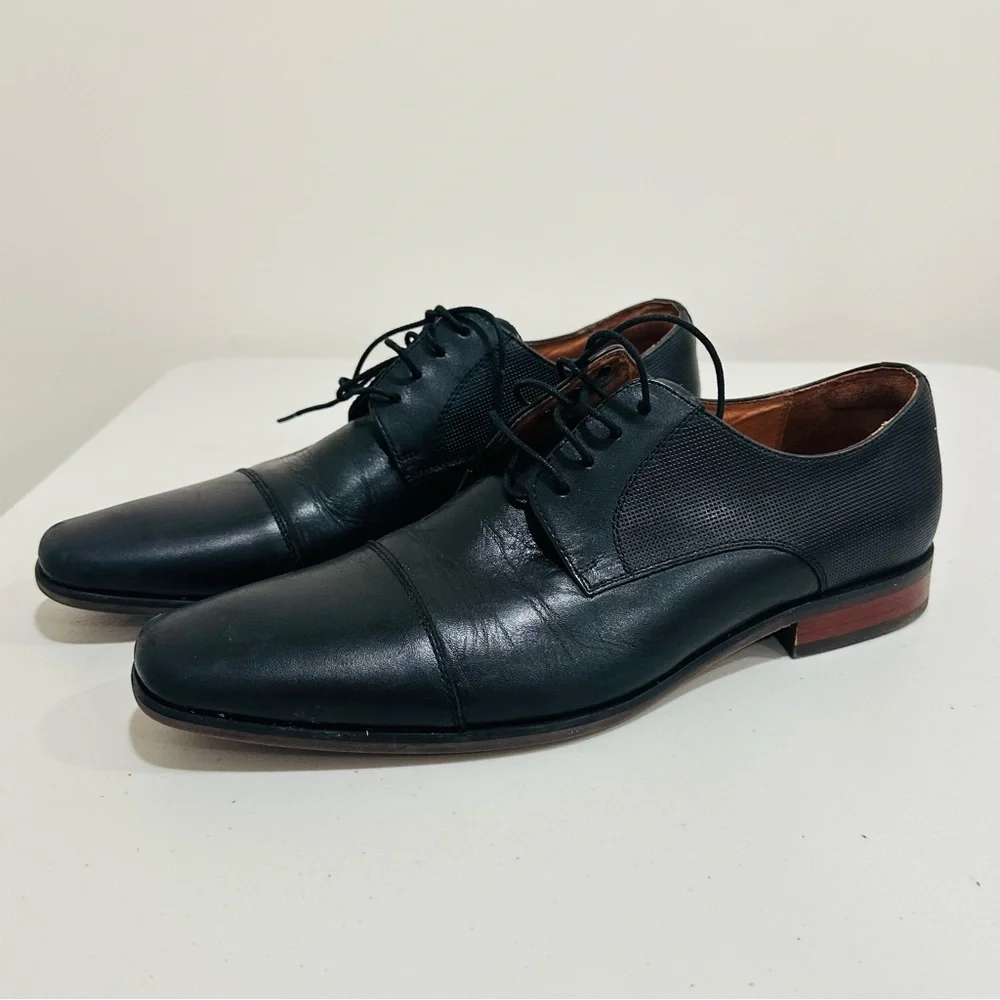 FLORSHEIM Men's Potosino Cap-Toe Oxfords Dress Shoes Size 10 D, Black Leather